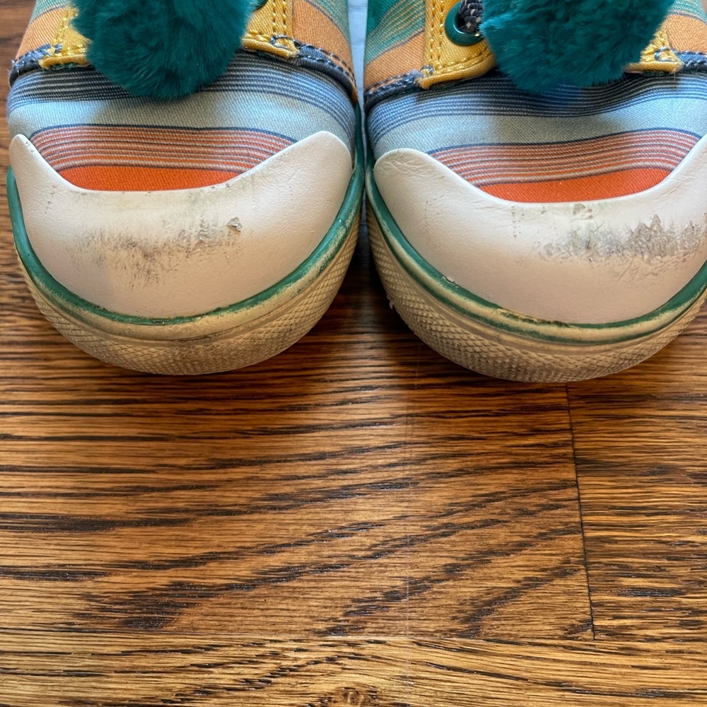 Matilda Jane Girls Teal Striped Pom Pom Sneakers Size 7 - Picture 3 of 11